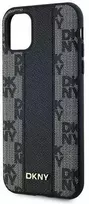 DKNY Leather Checkered Mono Pattern MagSafe dėklas iPhone 11 / Xr“ – juodas