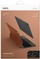Planšetės dėklas klaviatūra iPad 11″ rudos spalvos magnetinis Uniq Venno Pro