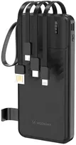 Wozinsky W11-B 10000mAh 10W išorinė baterija su įmontuotais laidais ir žibintuvėliu - Juodas