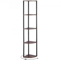 Kampinė lentyna, 5 pakopų kampinė stovas su LED apšvietimu, 29.5x29.5x162.6 cm, juoda, metalas ir mediena