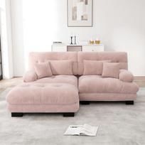 Kampinė sofa iš šenilės audinio su pakoju ir pagalvėmis rožinė 1 vnt