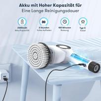 Elektrinis belaidis valymo šepetys su 7 keičiamais antgaliais, baltas — siūlių valytuvas, vonia šepetys, akumuliatorinis šveitiklis, virtuvės valymas, automobilių ploviklis, valymo reikmenys, besisukantis šepetys