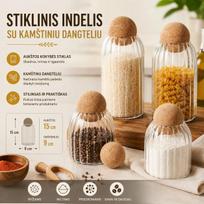Stiklinis maisto saugojimo indas 15 CM.