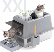 Kačių tualetas FRETONBA XXL, nerūdijančio plieno, 26 l, pilkas, su atidaromu dangčiu