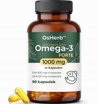 Žuvų taukai OsHerb Omega 3 FORTE, 1000 mg, 90 kapsulių, EPA 500 mg, DHA 250 mg