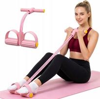 Treniruočių pasipriešinimo guma su 6 vamzdeliais, pedalais ir kulkšnies dirželiu, rožinė, 1 vnt.