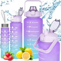 Gertuvė sportui su motyvaciniais užrašais ir matuokle, 2 l, 750 ml, 280 ml rinkinys