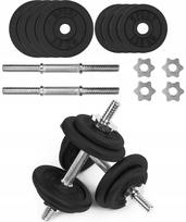 Ketaus hantelių rinkinys 2x10 kg, reguliuojamos 28 mm rankenos, 20 kg komplektas