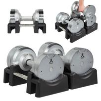 Reguliuojamų hantelių rinkinys 2 x 23,5 kg, sidabriniai, svorio keitimas kas 1,5 kg