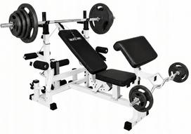 Svorio suolas 6-in-1 su 2 reguliuojamomis ketaus štangomis, 130 kg, baltas