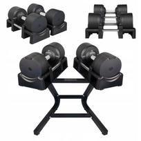 Reguliuojamų hantelių rinkinys 2 x 41,5 kg su stovu iki 100 kg, juodi