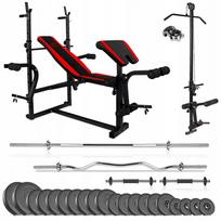 Svorio treniruočių rinkinys GYM SAPPHIRE 123 kg su suoleliu ir hanteliais