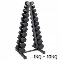 Hantelių rinkinys SOLID, guminiai, 2x1–10 kg, su stovu, 110 kg