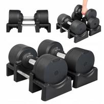 Reguliuojamų hantelių rinkinys, 2 x 41,5 kg, juodi, svorio keitimas kas 1,5 kg
