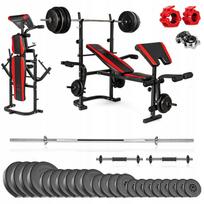 Svorio treniruočių rinkinys GYM SAPPHIRE 123 kg su suoliuku ir hanteliais