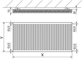 Mexen C21 plokščias radiatorius 500 x 1400 mm, šoninis prijungimas, 1551 W, baltas - W421-050-140-00, 500 x 1400 mm