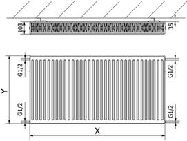 Mexen C22 plokščias radiatorius 500 x 1400 mm, šoninis prijungimas, 1994 W, baltas - W422-050-140-00, 500 x 1400 mm