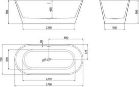 Mexen Yara laisvai pastatoma rifliuota vonia 170 x 75 cm, balta/juoda, šlifuotas nikelis perteklius - 52861707575-97, 170 x 75 cm