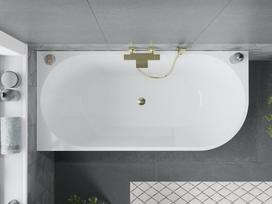 Mexen Mia laisvai stovinti vonia kairinis kampas 140 x 75 cm, balta, aukso perpildymo anga - 52691407500L-50, 140 x 75 cm