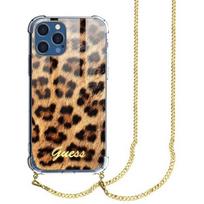 Guess Orange Leopard Pattern iPhone 12 Pro Max dėklas su kaklo grandinėle