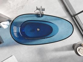 Mexen Glass džinsinio stiliaus laisvai stovinti vonia, permatoma 170 x 85 cm, chromuotas kamštis - 58061708507, 170 x 85 cm