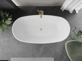 Mexen Eris laisvai stovinti vonia 155 x 80 cm, balta/juoda, auksinis šlifuotas persipylimas - 53441558075-55, 155 x 80 cm
