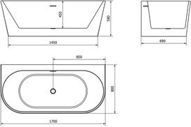 Mexen Oval+ laisvai stovinti prie sienos pastatoma vonia 170 x 80 cm, balta, baltas persipylimas - 52681708000-20, 170 x 80 cm