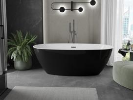 Mexen Eris laisvai pastatoma vonia 155 x 80 cm, balta/juoda, matinis gun gray perpylimas - 53441558075-66