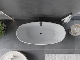 Mexen Olea laisvai stovinti vonia, modelis 170 x 80 cm, balta/juoda, juoda persipylimo anga - 52821708075-70, 170x80