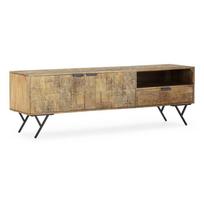 Natūralios spalvos iš mango masyvo TV spintelė 175x55x40 cm Priya – MOME