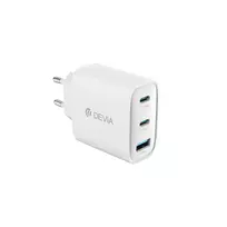 Devia Extreme travel charger | 65W | PD, GaN | USB-C, USB-A | with USB-C to USB-C cable included | white