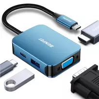 Benfei 4-in-1 USB-C Adapter Hub (4K HDMI, USB-C, 1x USB-A, VGA) - Blue