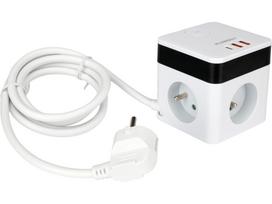 Maitinimo laidas/ilgintuvas su įžeminimu kubo formos | 5 lizdai + USB | 1,0 mm2 | 1.4 m (72480)
