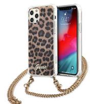 Guess GUHCP12LKCLEO iPhone 12 Pro Max6,7" kietas dėklas su leopardo spalvos dirželiu ir auksiniu atvartu