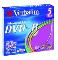 „Verbatim“ DVD-R, spalvotas, 43557, 4,7GB, 16 kartų, plona dėžutė, 5 vnt. pakuotė, nespausdinamas, 12 cm, duomenų archyvavimui
