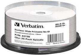„Verbatim“ BD-R, vieno sluoksnio, spausdinamas, be identifikavimo paviršiaus, kieta danga, 25GB, dėžutėje su įspaudu, 43738, 6 vnt., 25 vnt. pakuotėje, su archyvavimo funkcija