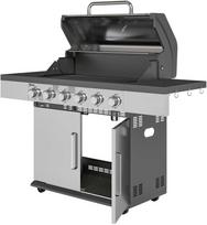 Outsunny dujinis grilis 8500 BTU vežimėlis su 6 nerūdijančio plieno degikliais, termometru, slėgio reguliatoriumi, žarna ir šoninėmis lentynomis, 141 x 55 x 110 cm
