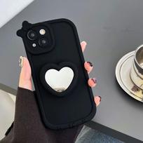 Silikoninis veidrodinis „Bowknot Bracket“ telefono dėklas, skirtas „iPhone 15 14 13 12 11 Pro Max“ minkštas TPU dangtelis iPhone 11 juoda