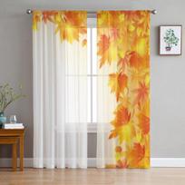 Paukštis ant medžio su rudeniniais lapais Permatomos užuolaidos svetainės langams Permatomos Voile tiulio užuolaidos miegamojo užuolaidos 135W x 114H(cm) orange