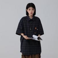 Men'S Letter Short Sleeved Shirt Japanese Hong Kong Style Ins Loose Shirt Men'S And Women'S Summer Trend Versatile Casual Jacket M mėlyna