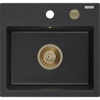 Mexen Milo granitinė vienos kameros kriauklė 435 x 410 mm, juoda/sidabrinė metalika, auksinis sifonas - 6505441000-73-G