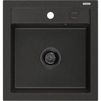 Mexen Vito granitinė vienaaukštė kriauklė 520 x 490 mm, juoda/auksinė metalo spalva, sifonas juodas - 6503521000-75-B