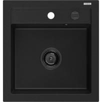 Mexen Vito granitinė vienos kameros kriauklė 520 x 490 mm, juoda, juodas sifonas - 6503521000-77-B