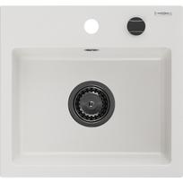 Mexen Milo granitinė plautuvė 1-skylių 435 x 410 mm, balta, juodas sifonas - 6505441000-20-B