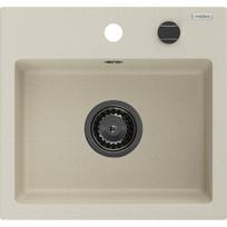 Mexen Milo granitinė virtuvinė plautuvė su viena kamera 435 x 410 mm, smėlinė, juodas sifonas - 6505441000-69-B