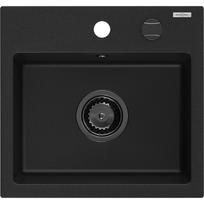 Mexen Milo Granitinė vienos komoros virtuvinė plautuvė 435 x 410 mm, juoda, juodas sifonas - 6505441000-77-B