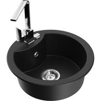 Mexen Diego granitinė virtuvinė plautuvė su 1 skyriumi ir virtuvės maišytuvu Rita, juoda - 6512-77-670300-00