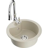 Mexen Diego granitinė vienos plautuvės kriauklė su virtuviniu maišytuvu Savita, smėlio spalvos - 6512-69-672601-00