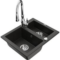 Mexen Carlos 1,5 sekcijų akmeninis kriauklė su Savita virtuvės maišytuvu, juodas/auksinis metalikas - 6518-75-672601-00