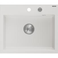 Mexen Oscar granitinė virtuvės kriauklė 1 sekcijos 580 x 490 mm, balta, chromuotas sifonas - 6519581000-20